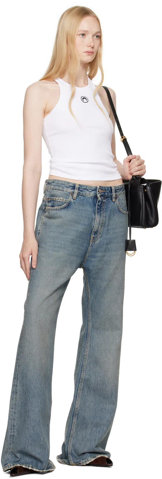 MARINE SERRE White Moon Logo Ribbed Jersey Tank Top In Gray