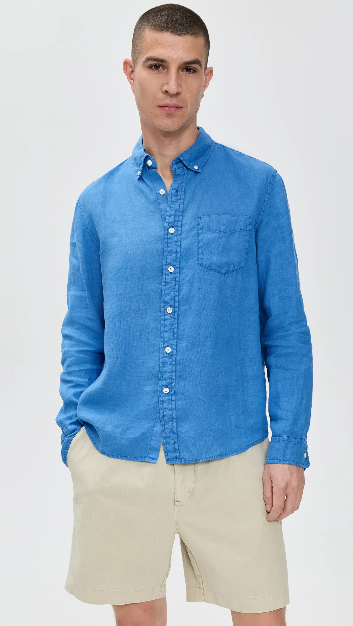 ALEX MILL Mill Shirt In Linen Pool Blue