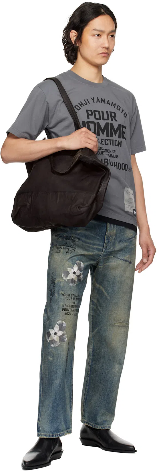 YOHJI YAMAMOTO Distressed Denim Jeans Printed Design In Blue