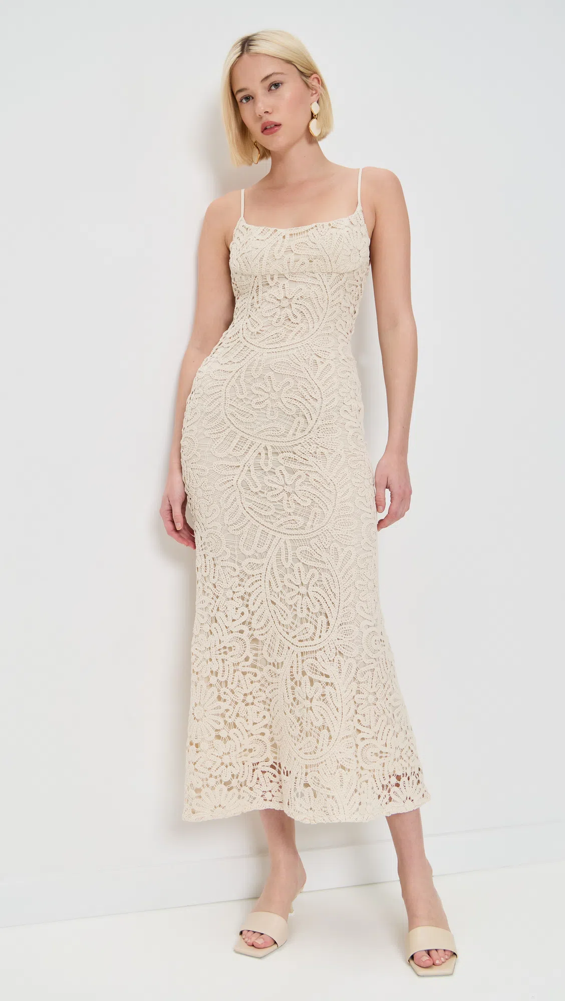 BARDOT Adoni Crochet Midi Dress In Lght Beige