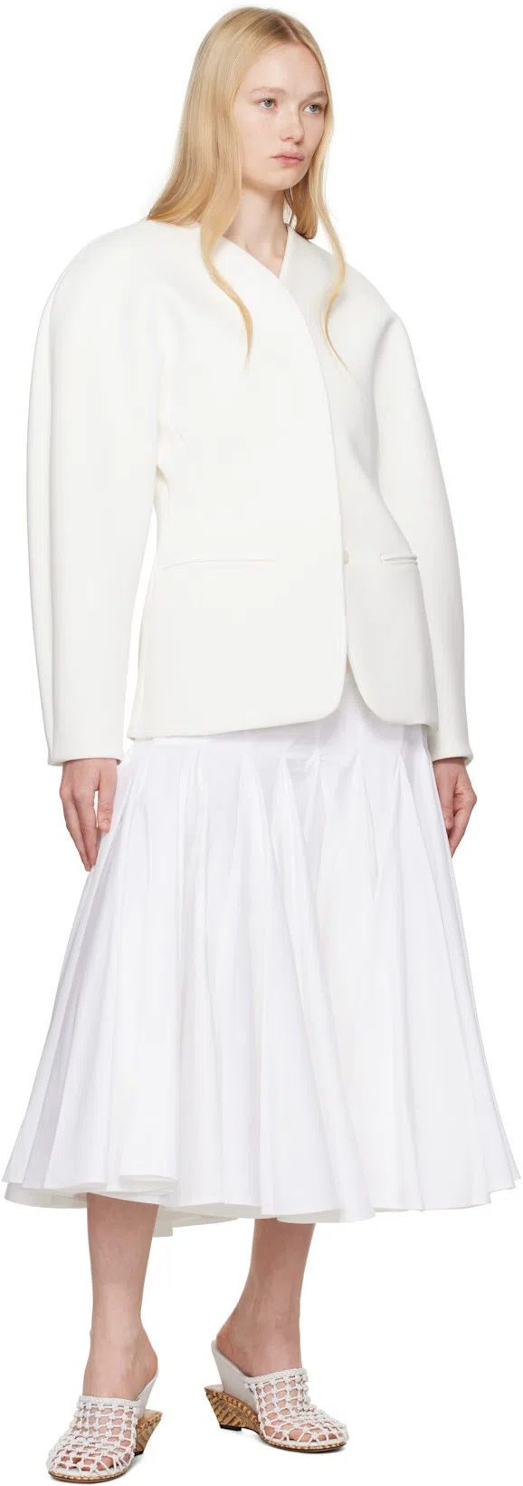 JACQUEMUS Les Doubles Snake-print Tresses Wedge Mules In White