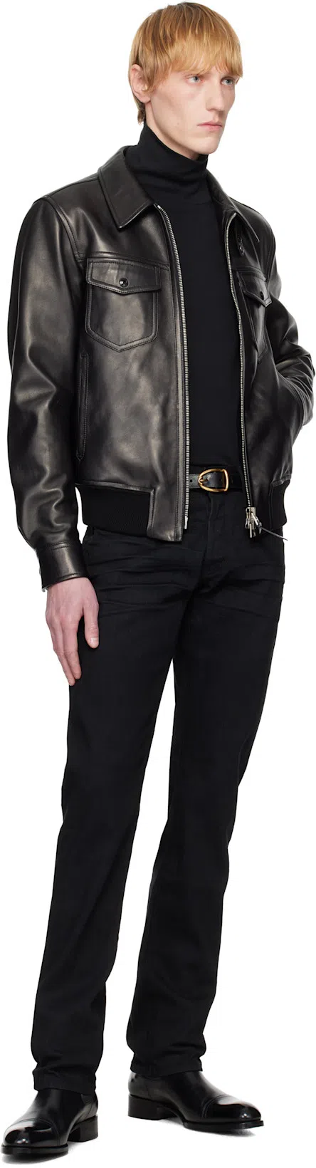 TOM FORD Edgar Polished Leather Chelsea Boots In Black