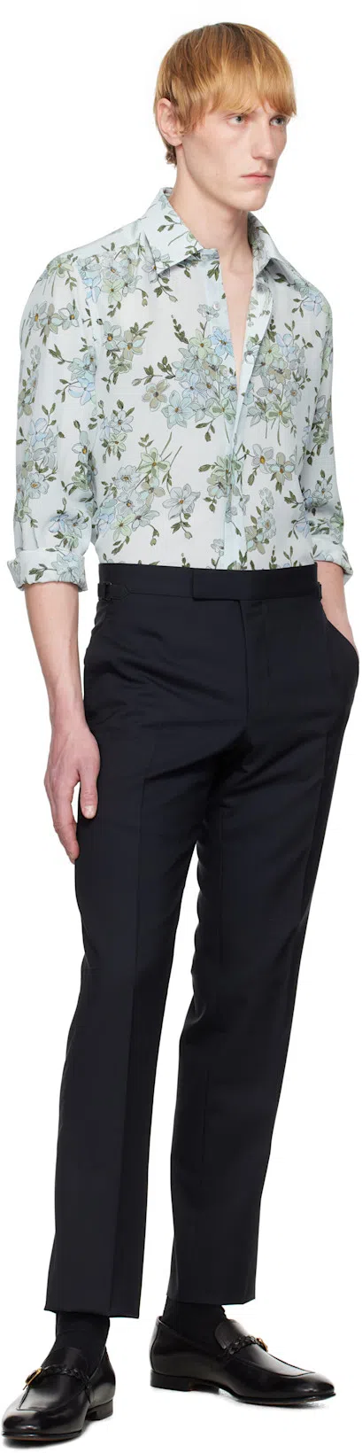 TOM FORD Gray Super Plain Weave Shelton Trousers In Dark Grey