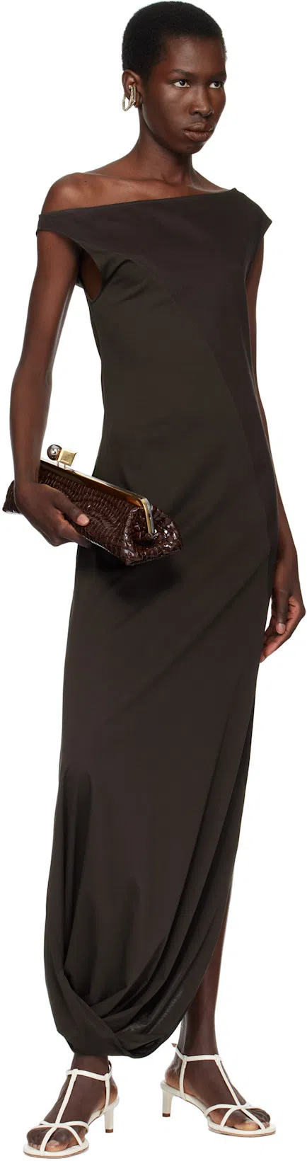 JACQUEMUS La Pochette Salon Crocodile-effect Glossed Leather Clutch In Brown