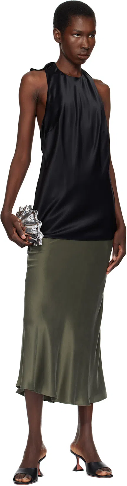 AMINA MUADDI Black Nappa Leather Lupita 70 Slippers In Multi