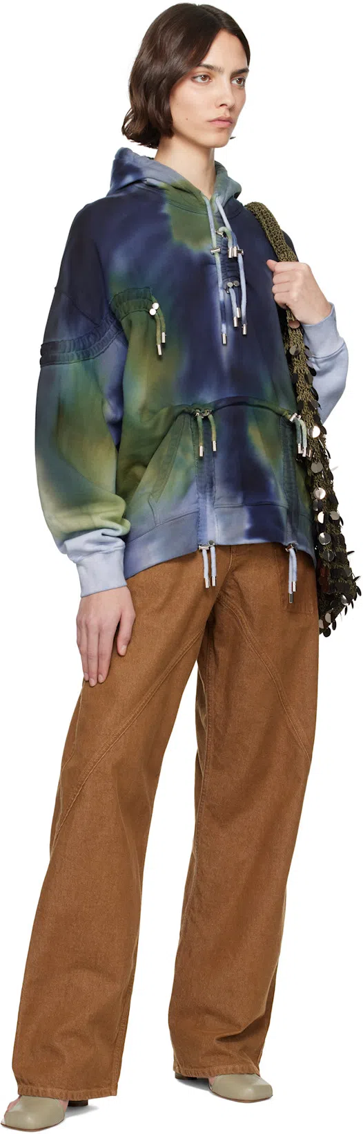 JW ANDERSON Gunmetal Sequin Hobo Shoulder Bag In Grey