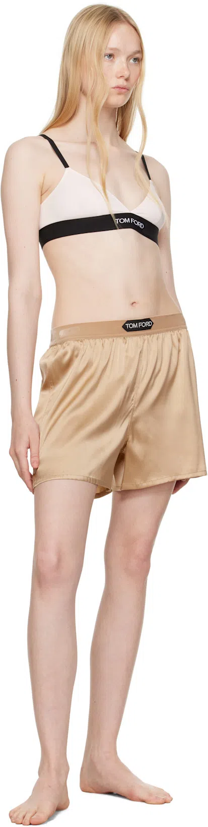 TOM FORD Beige Stretch Silk Satin Boxer Shorts In Neutral