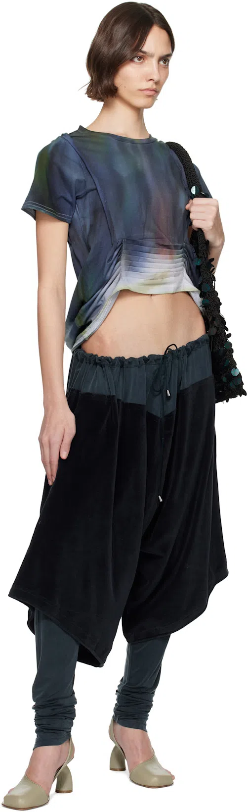 JW ANDERSON Green Sequin Hobo Shoulder Bag In Black