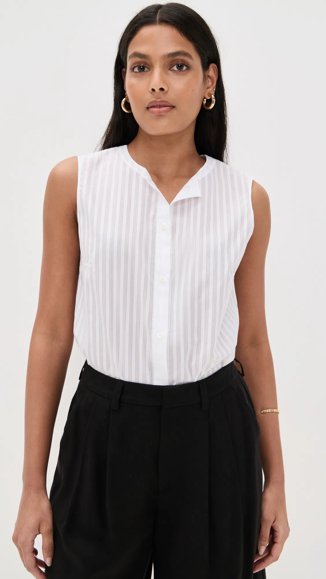 THEORY Sleeveless Button Down Shell Nocturne Navy In Blue