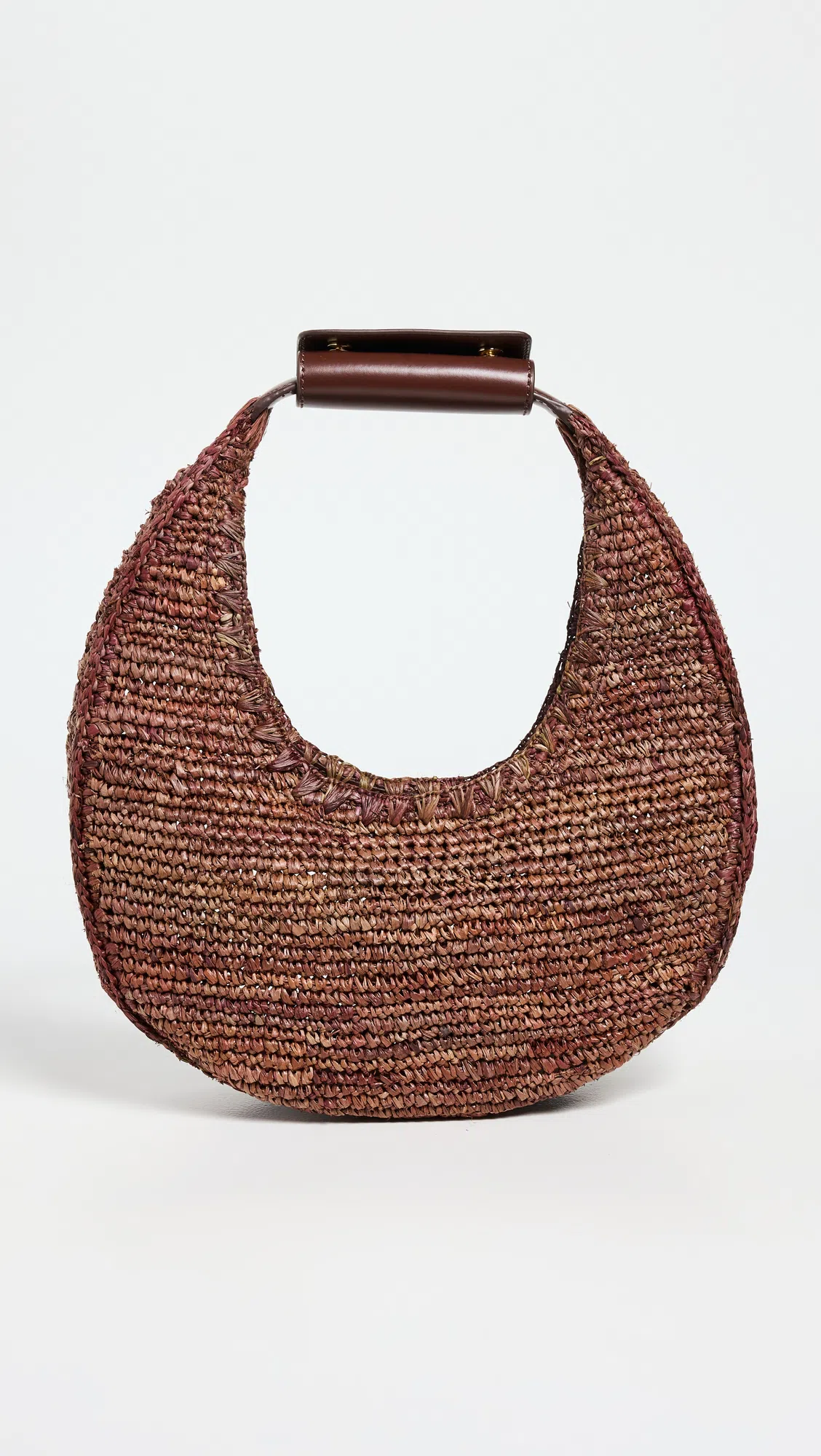 STAUD Large Moon Raffia Shoulder Bag In Brown