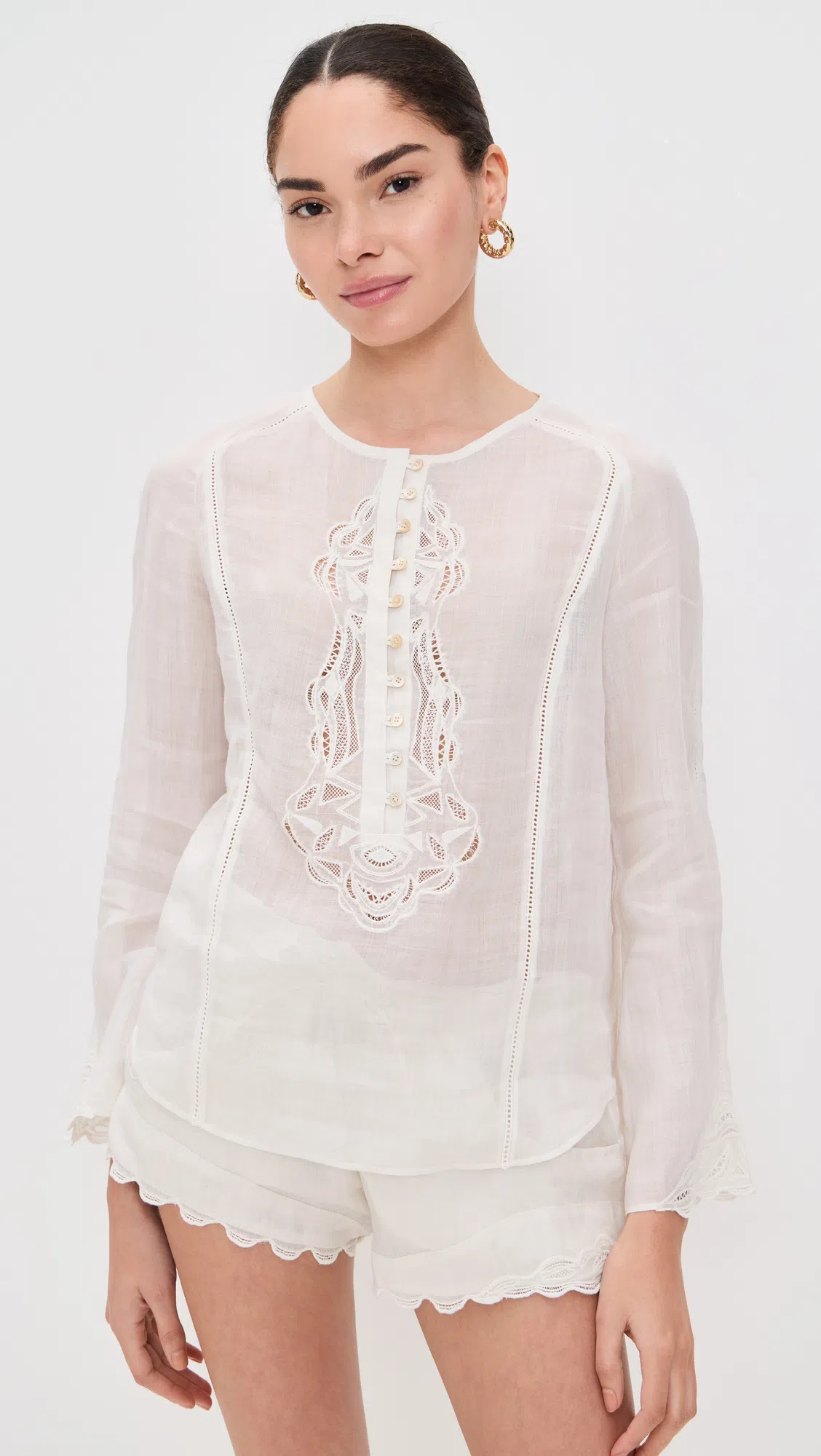 ISABEL MARANT Luciele Broderie Anglaise-trimmed Ramie Blouse In Ivory