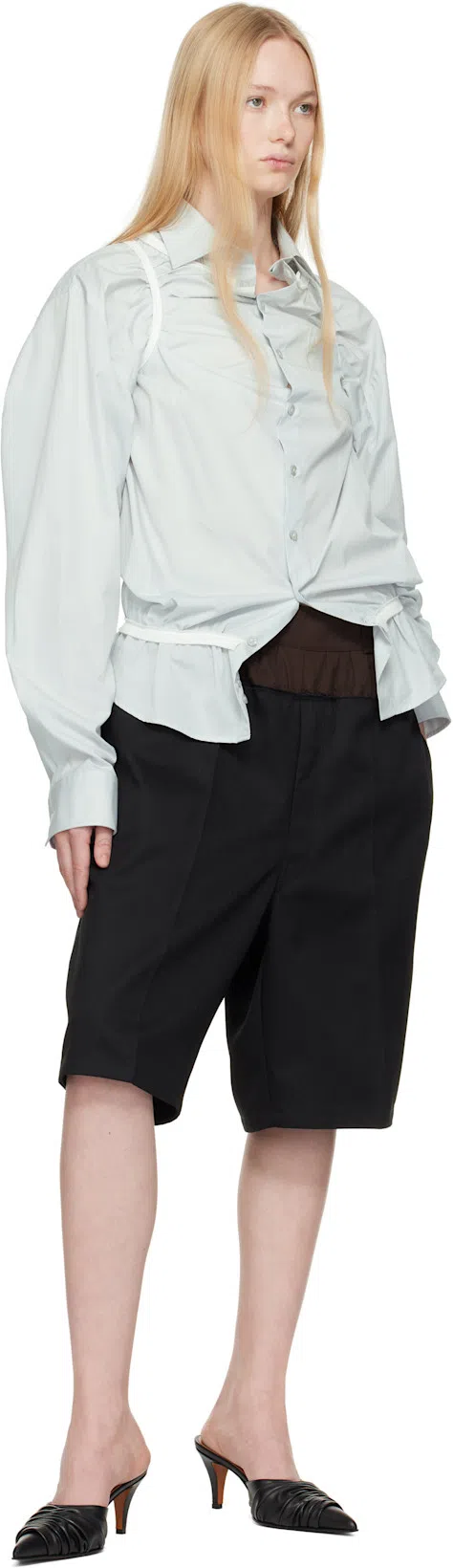 MAISON MARGIELA Tailored Black Shorts With Unique Ruffled Waistband In Multi