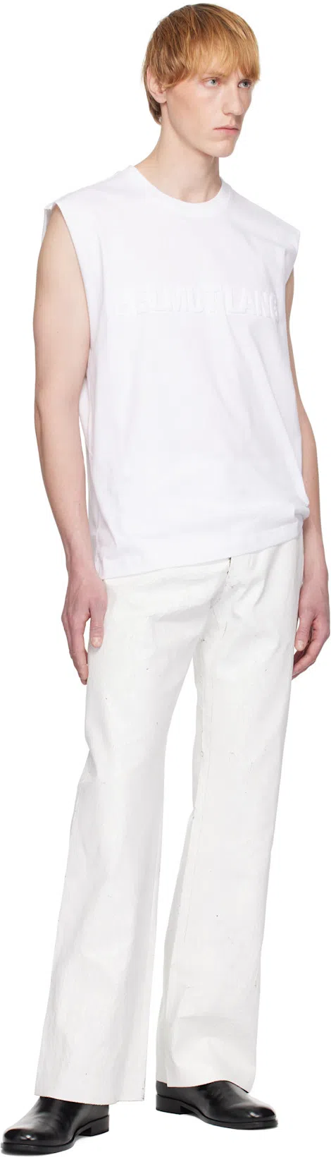 HELMUT LANG Raised Logo Sleeveless Crew Neck Top In White
