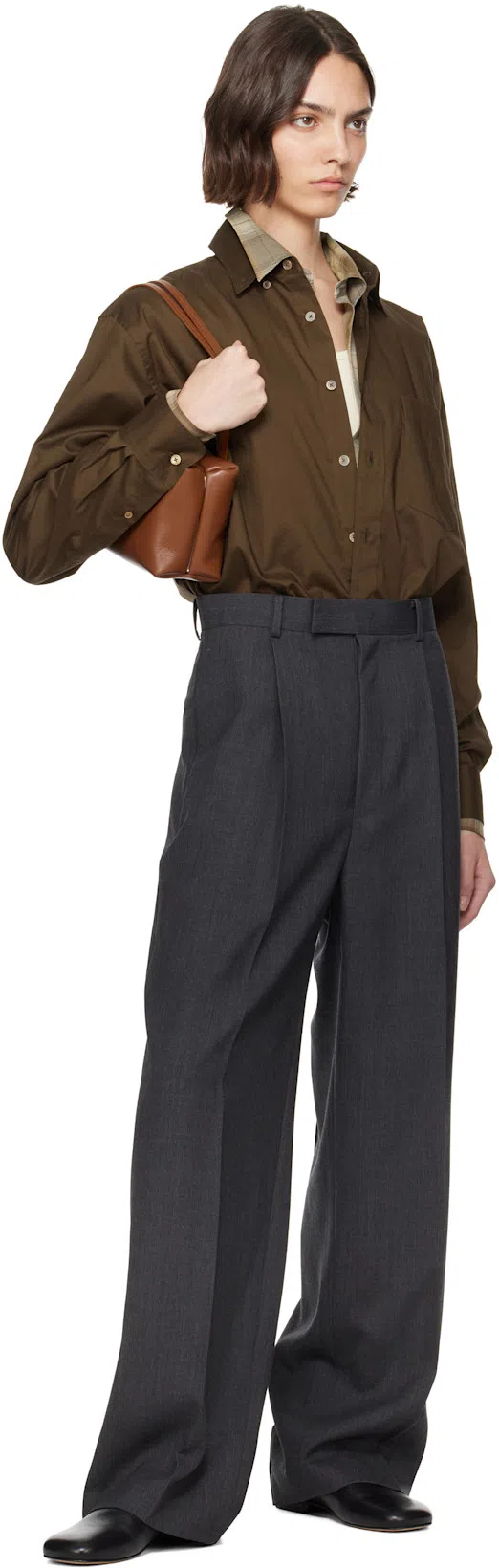 AURALEE Gray Wool Kid Mohair Hop Sack One-tuck Trousers In Top Charcoal