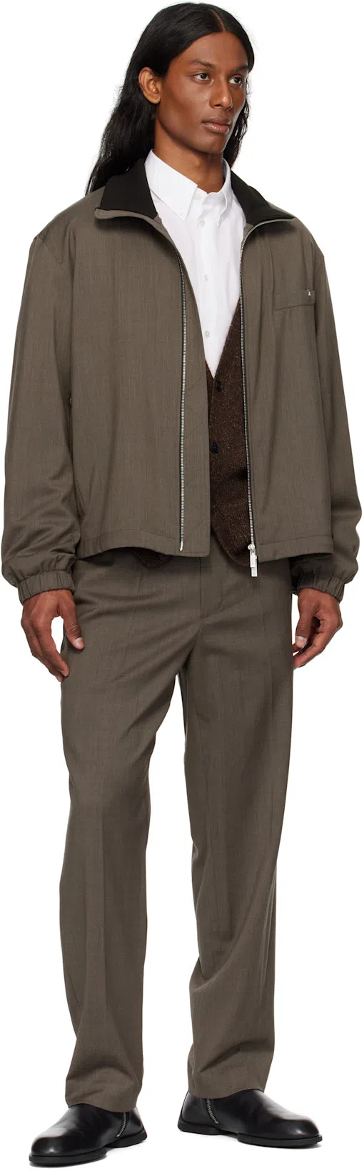 HELMUT LANG Brown Relaxed Wool Bomber Jacket