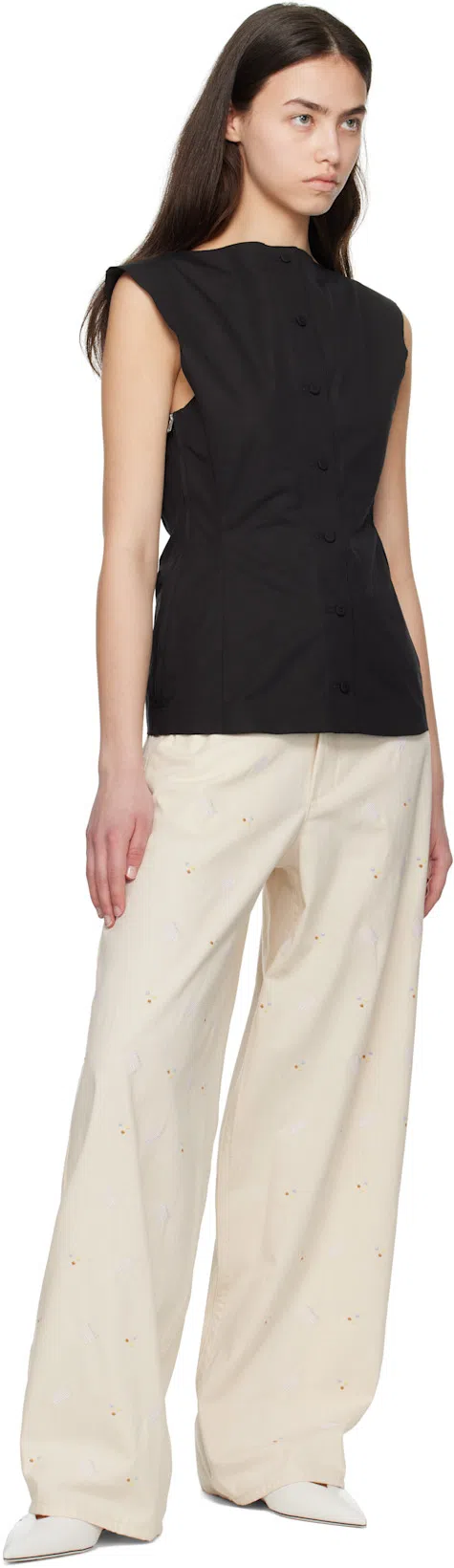 MARNI Embroidered Wide Leg Jeans In Riw08 Bone