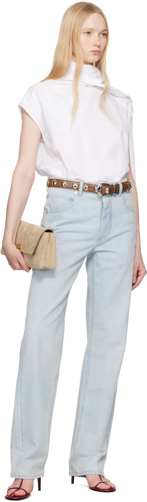 KHAITE Leather T-strap Sandals In Fire Red