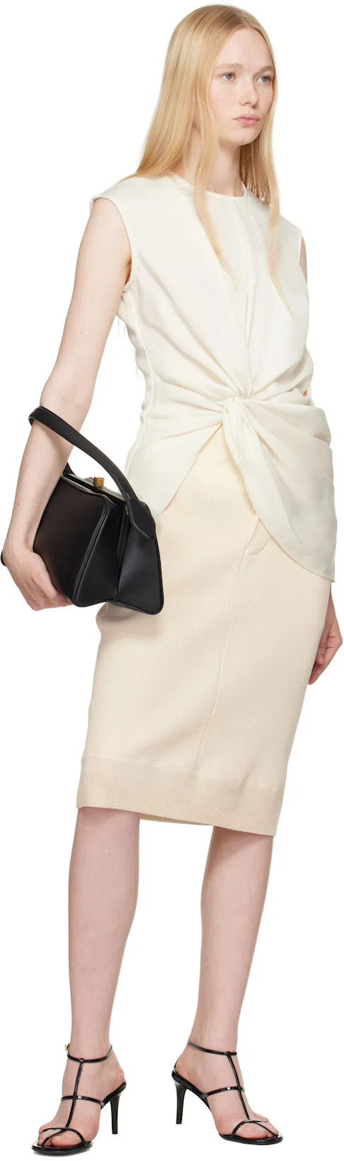 KHAITE Black Leather Loop Sandals