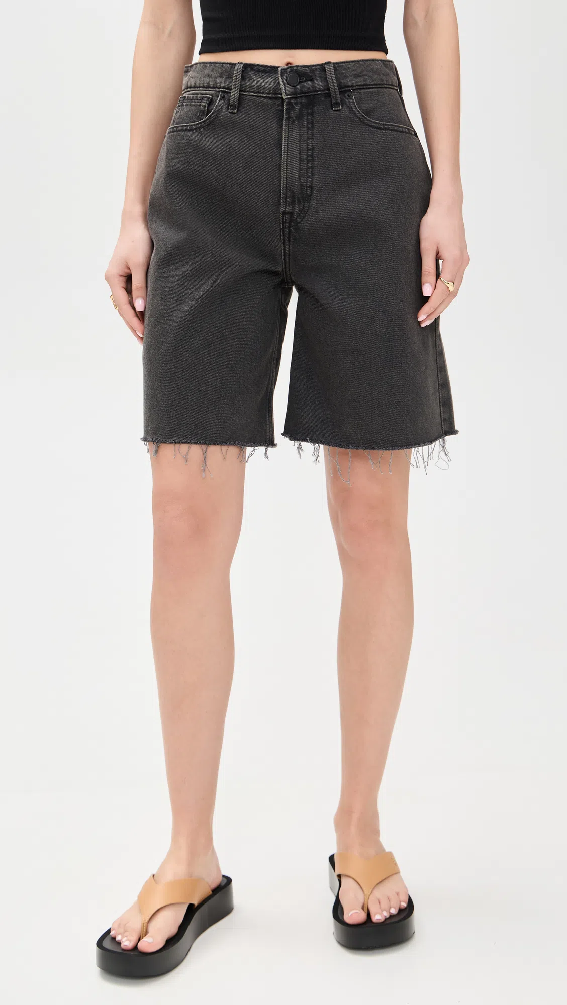 GOOD AMERICAN Womens Black398 Good Extreme High-rise Denim Barrel Shorts