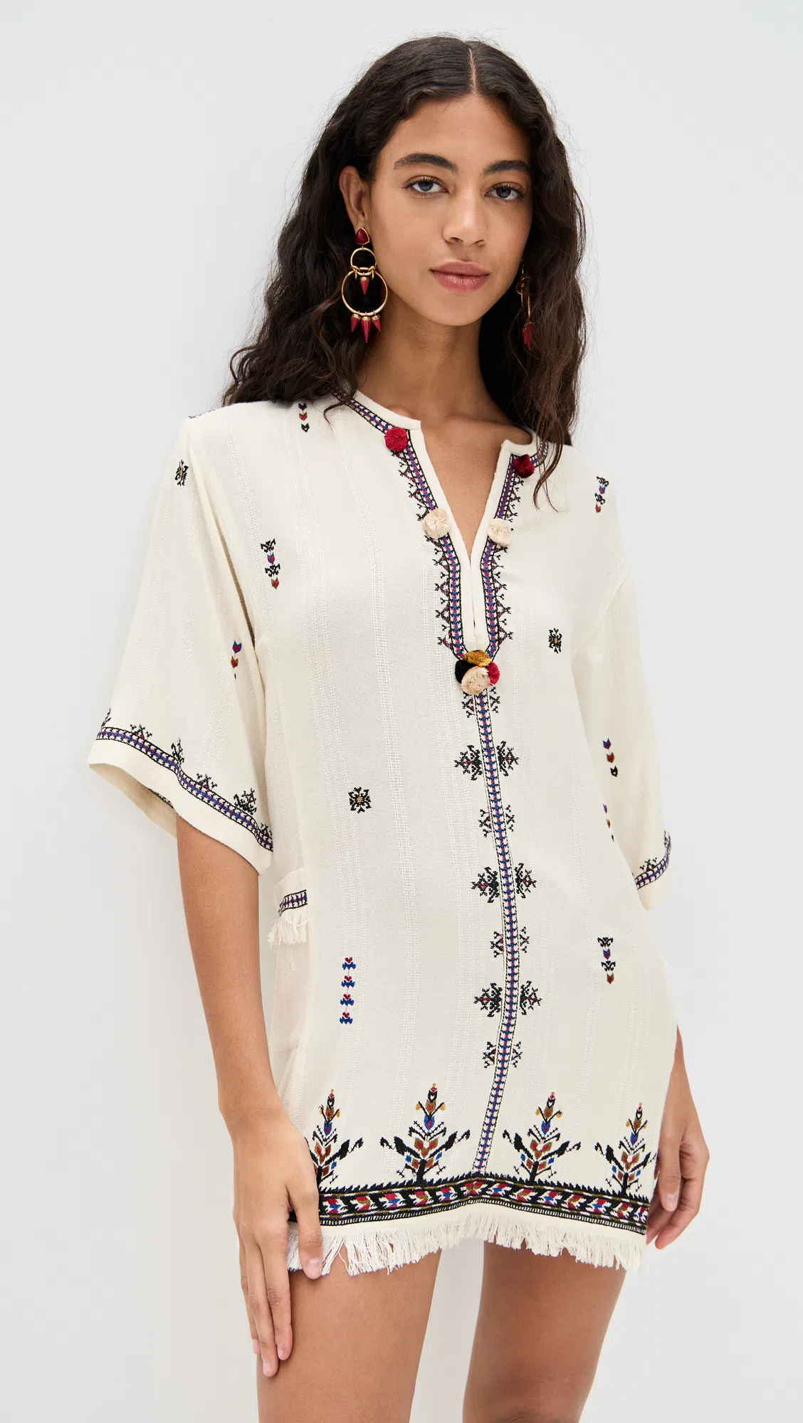 ISABEL MARANT ÉTOILE 'kressy' White Dress With All-over Embroidery And Frayed Edge In Beige