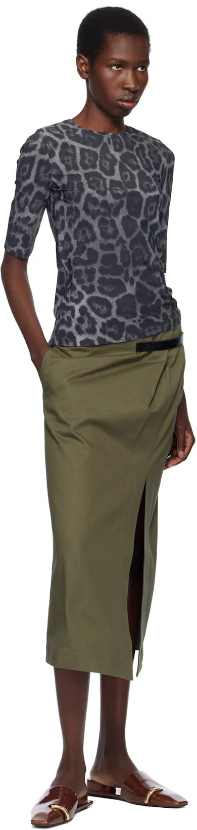 STELLA MCCARTNEY Animal Print Crewneck Top Three Quarter Sleeves In Blue