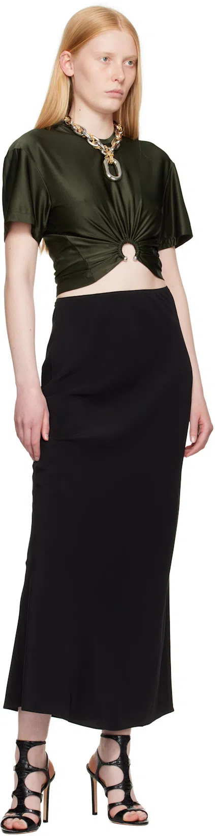 RABANNE Cut-out Knot Detail Round Neck Top In Green