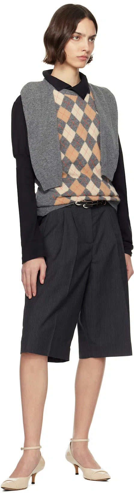 MFPEN Gray Favorite Shorts In Dark Grey Pinstripe