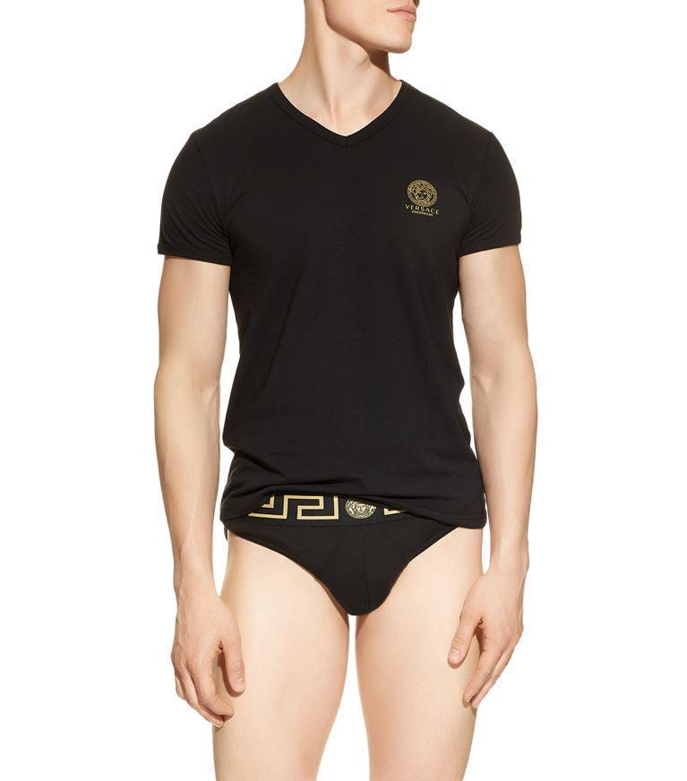 VERSACE White Crewneck T-shirt With Medusa Print On The Front In Black