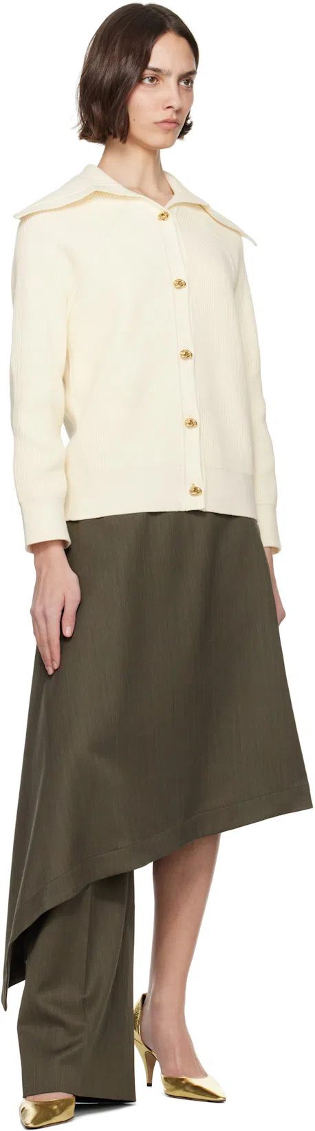 BOTTEGA VENETA Khaki Wool Subtle Stripe Skirt Trousers In Green