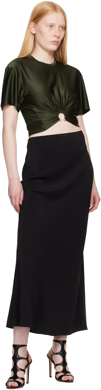 RABANNE Cut-out Knot Detail Round Neck Top In Green