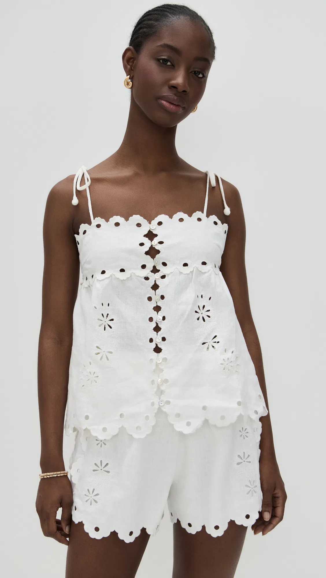 FARM RIO Off-white Flowers Richelieu Euroflax Premium Linen Blouse