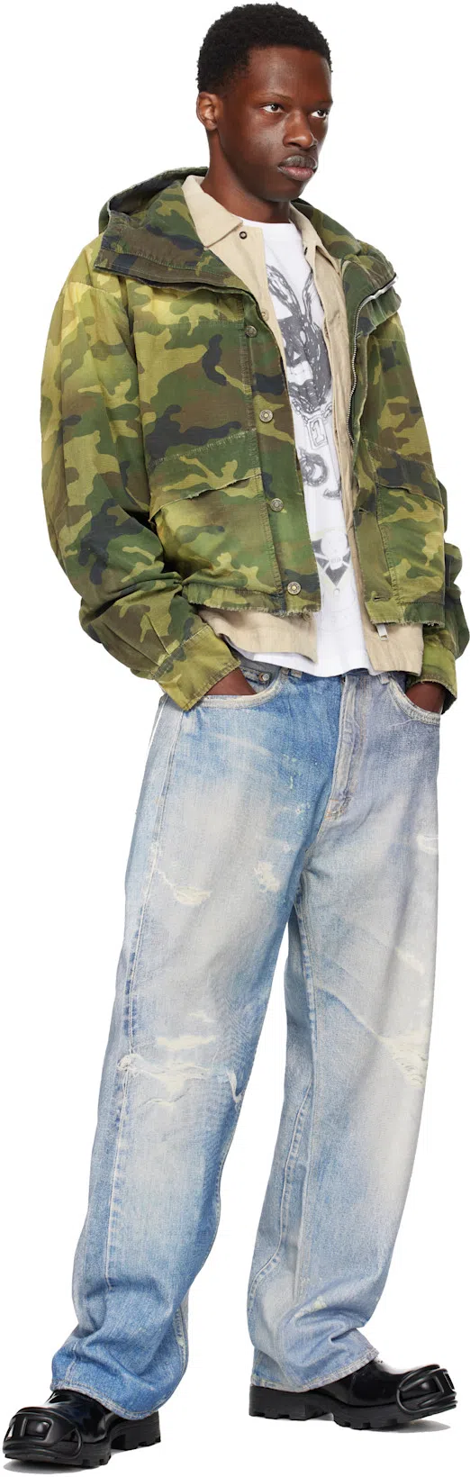 OUR LEGACY Mens Digital Denim Print Third Cut Faded-wash Denim Jeans In Blue