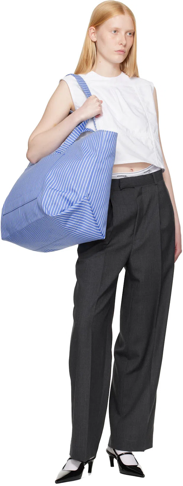 AURALEE Gray Wool Kid Mohair Hop Sack One-tuck Trousers In Top Charcoal