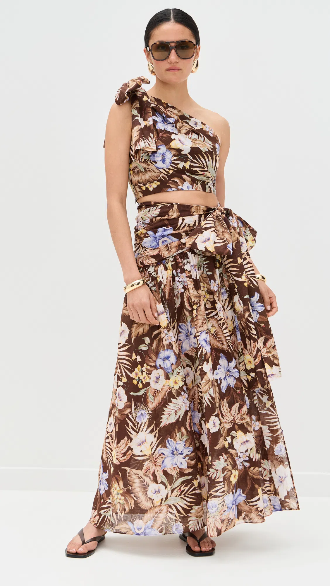 ZIMMERMANN Coco Belted Pleated Floral-print Cotton-voile Maxi Skirt In Multi