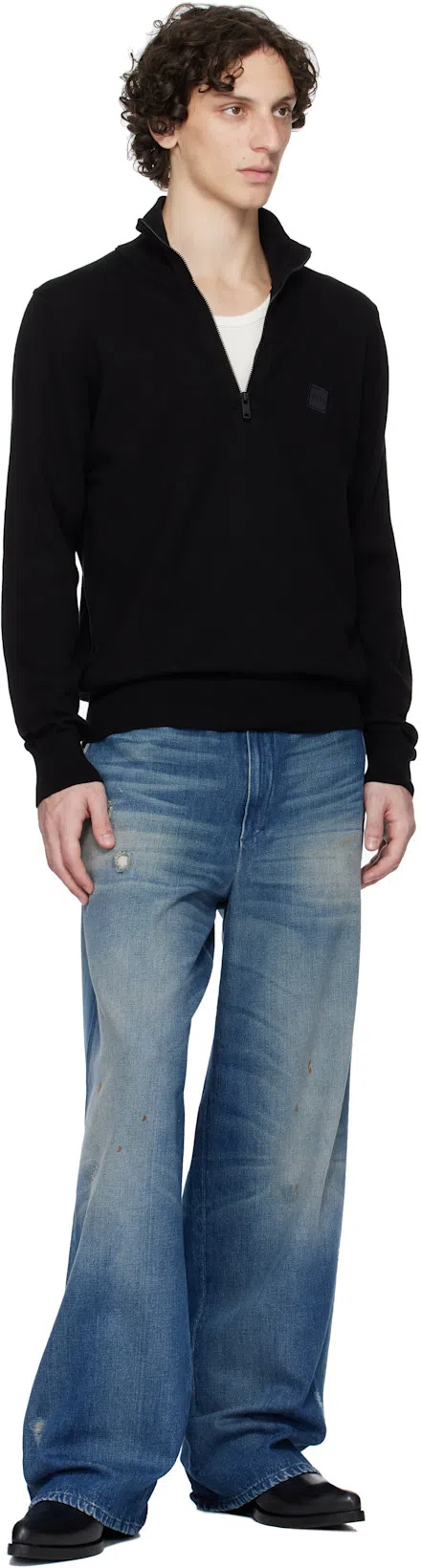 ERNEST W BAKER Black Western Boots In Black Leather