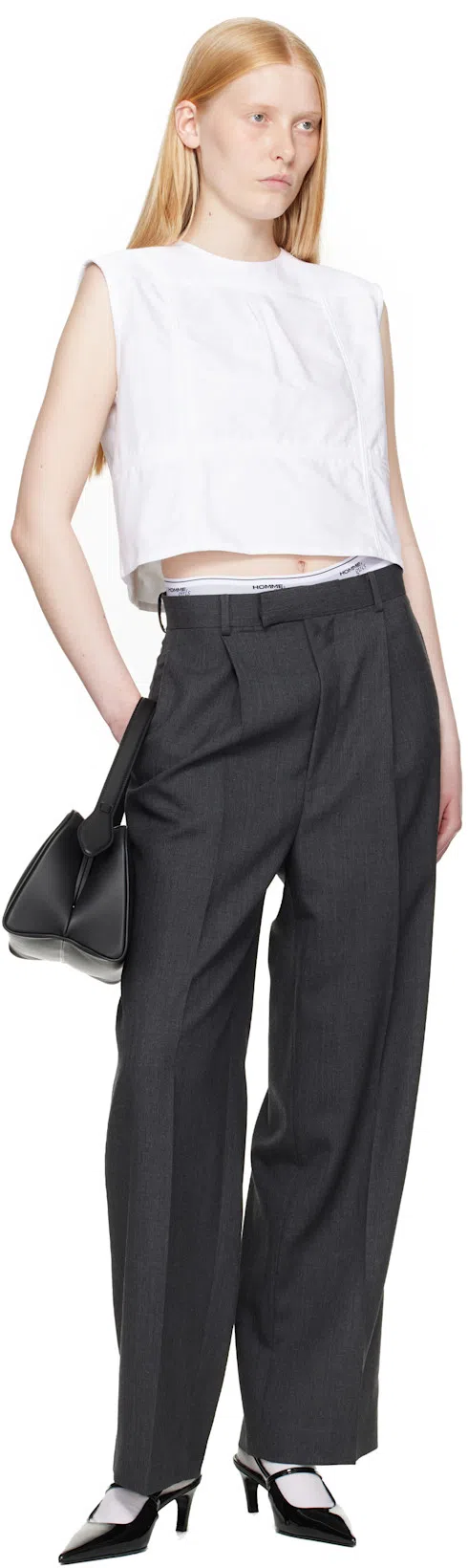 AURALEE Gray Wool Kid Mohair Hop Sack One-tuck Trousers In Top Charcoal