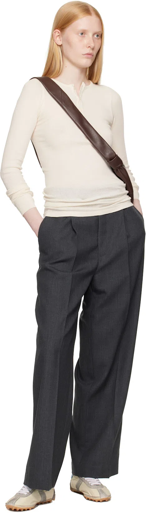 AURALEE Gray Wool Kid Mohair Hop Sack One-tuck Trousers In Top Charcoal