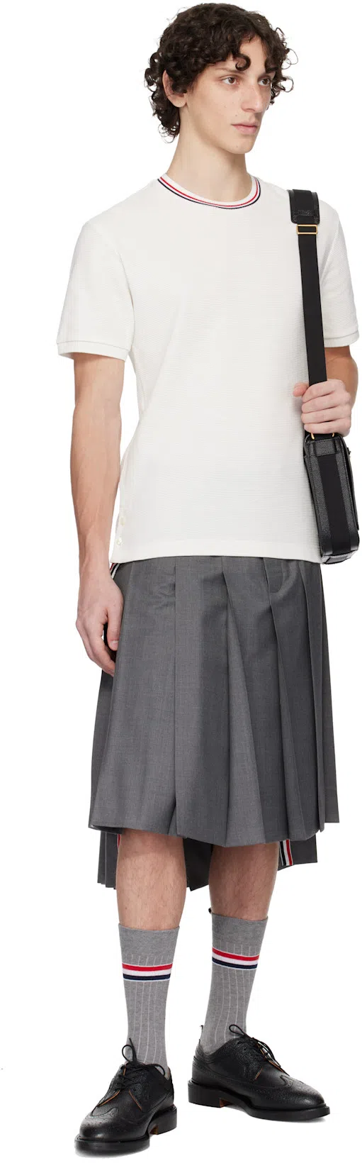 THOM BROWNE Off-white Cotton Waffle Rib Cuff T-shirt