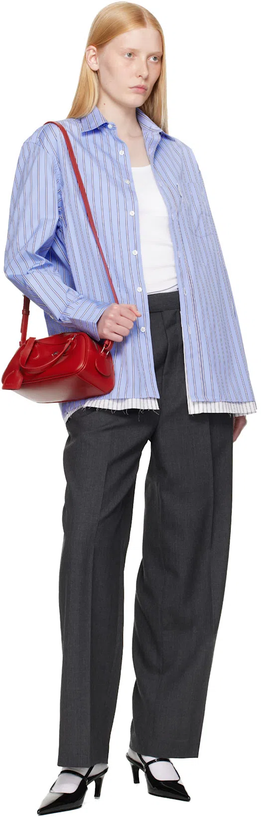 AURALEE Gray Wool Kid Mohair Hop Sack One-tuck Trousers In Top Charcoal