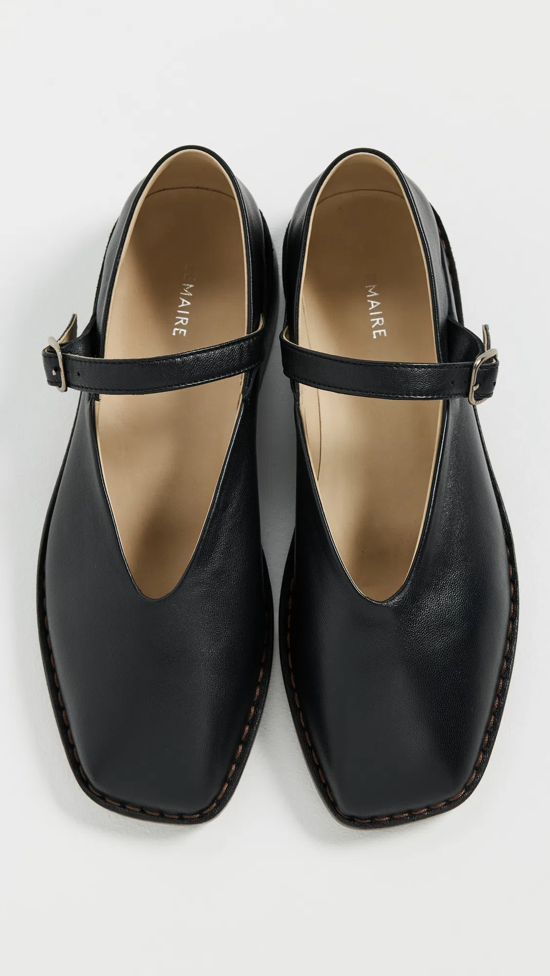 LEMAIRE Black Calf Leather Ballerina Shoes With Off-center Vamp
