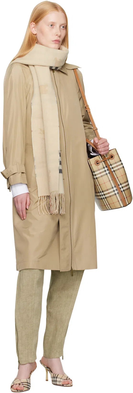 BURBERRY 90mm Lf Mews Check Textile Mules In Alabaster Ip Ch