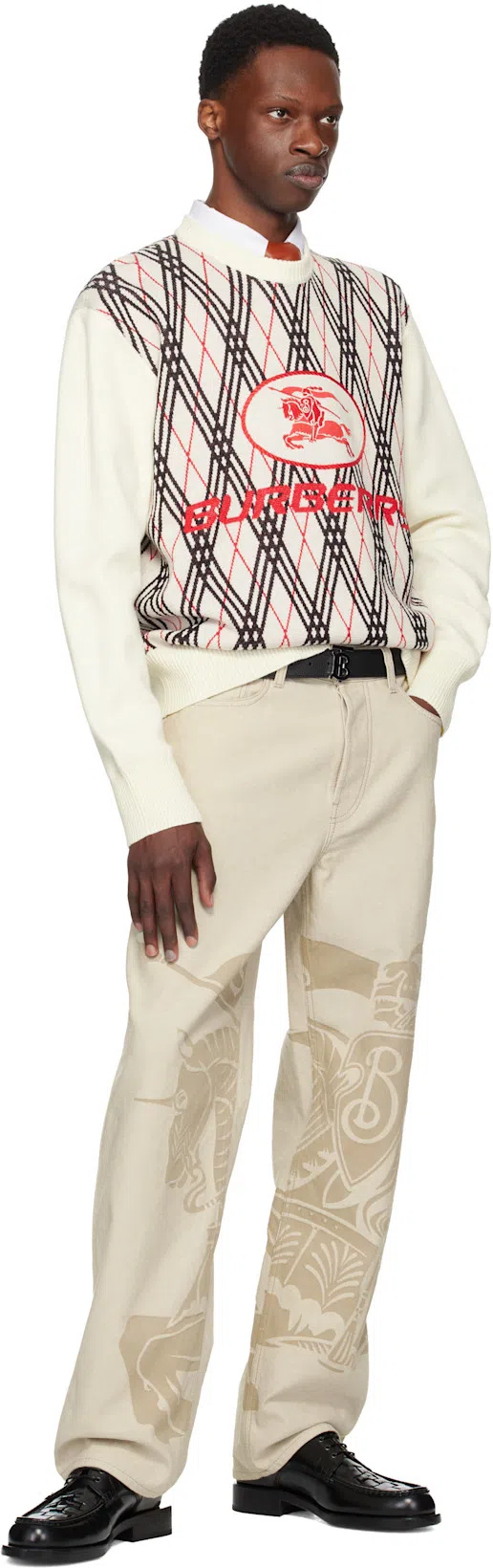 BURBERRY Men Row Neck Sweather With  Logo Print In Neutral