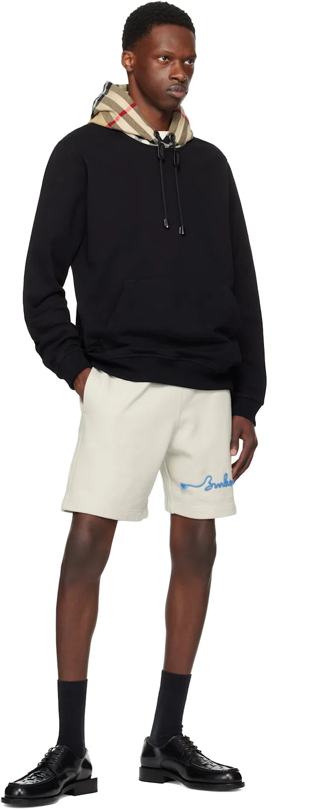 BURBERRY Black Sweatshirt With Vintage Check Printed Hood In Cotton