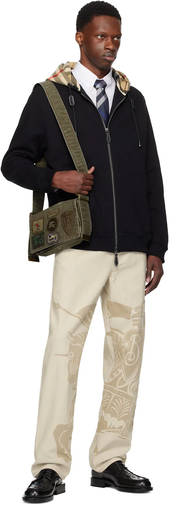 BURBERRY Black Sweatshirt With Vintage Check Printed Hood In Cotton