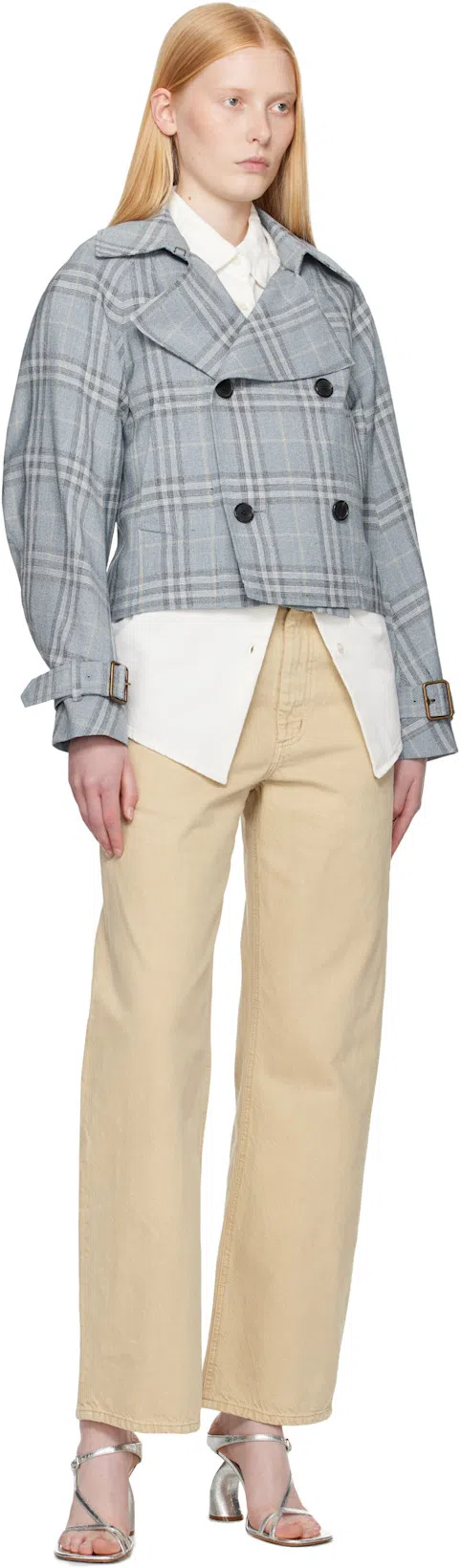 BURBERRY Check Silk Blend Trench Jacket In Blue