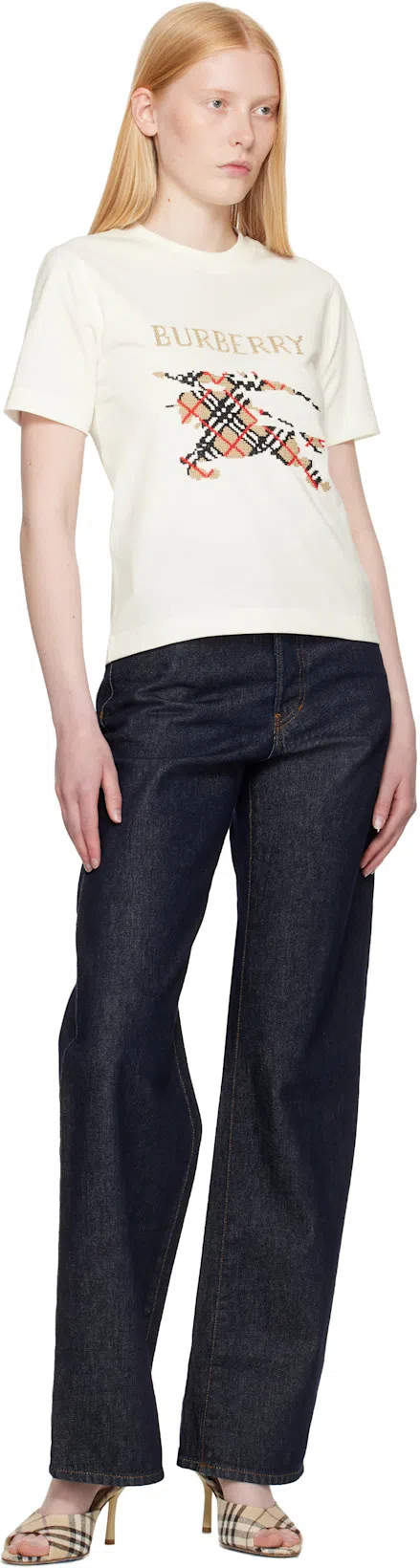 BURBERRY 90mm Lf Mews Check Textile Mules In Alabaster Ip Ch