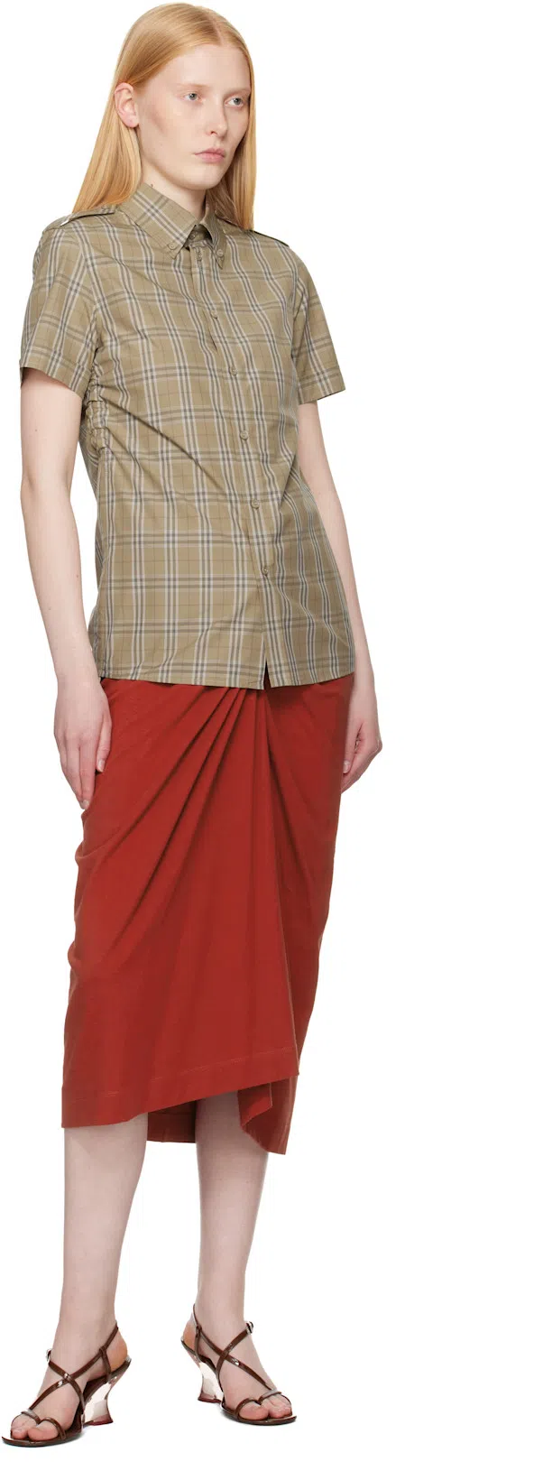 BURBERRY Women Embroidered Poplin Shirt In Brown