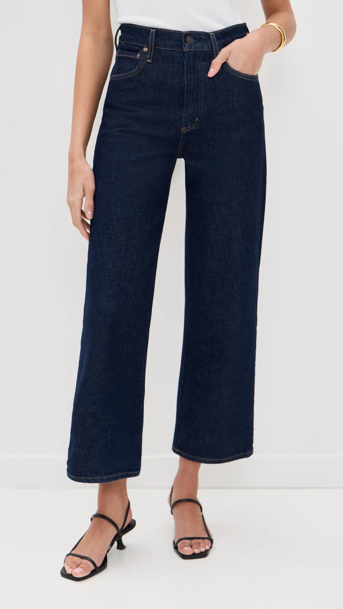 AGOLDE Wide-leg Denim Trousers With Metal Buttons In Blue