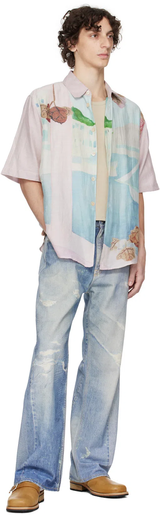 OUR LEGACY Mens Digital Denim Print Third Cut Faded-wash Denim Jeans In Blue