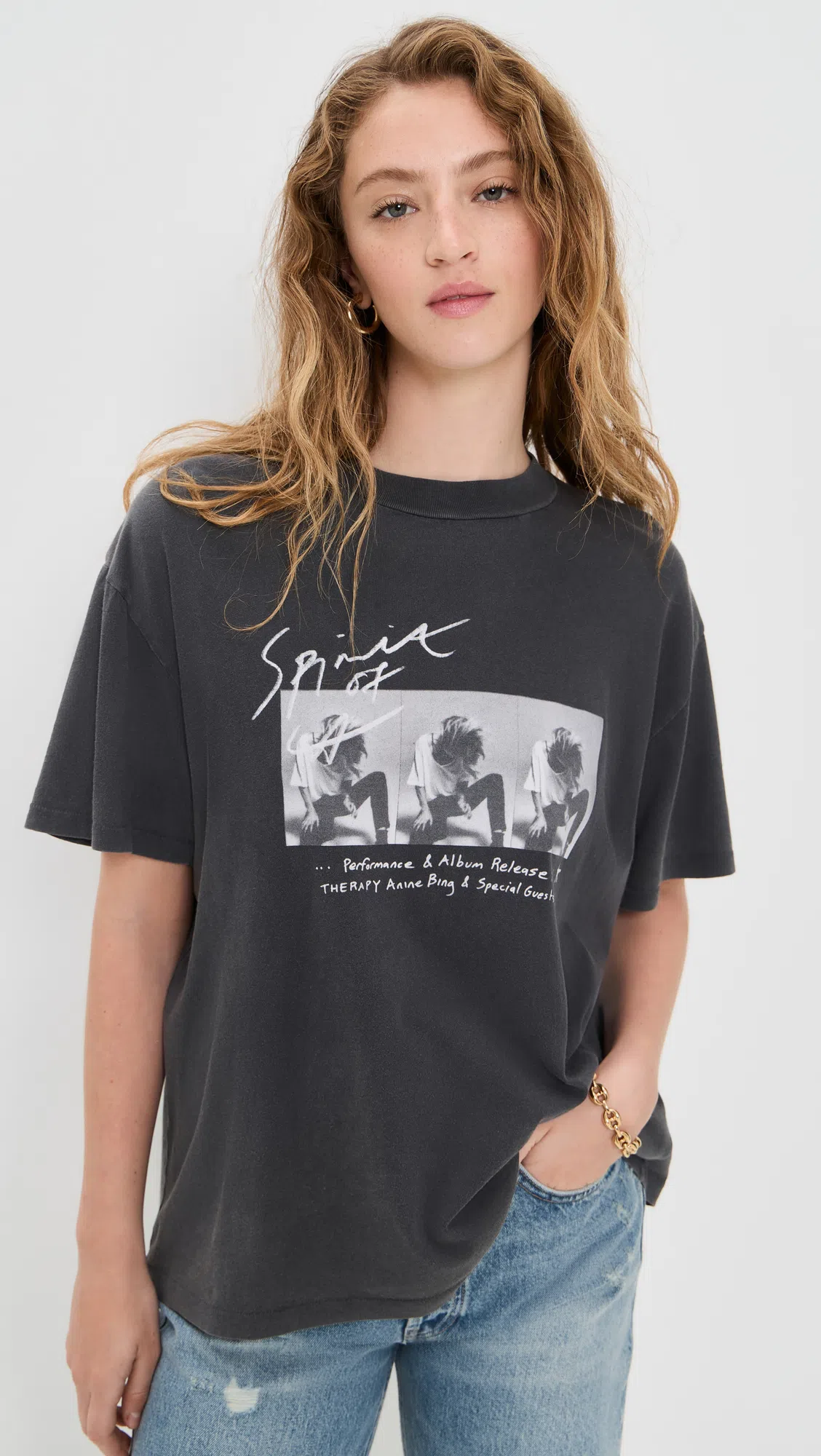 ANINE BING Womens Washed Black Ashton Graphic-print Cotton-jersey T-shirt In Gray